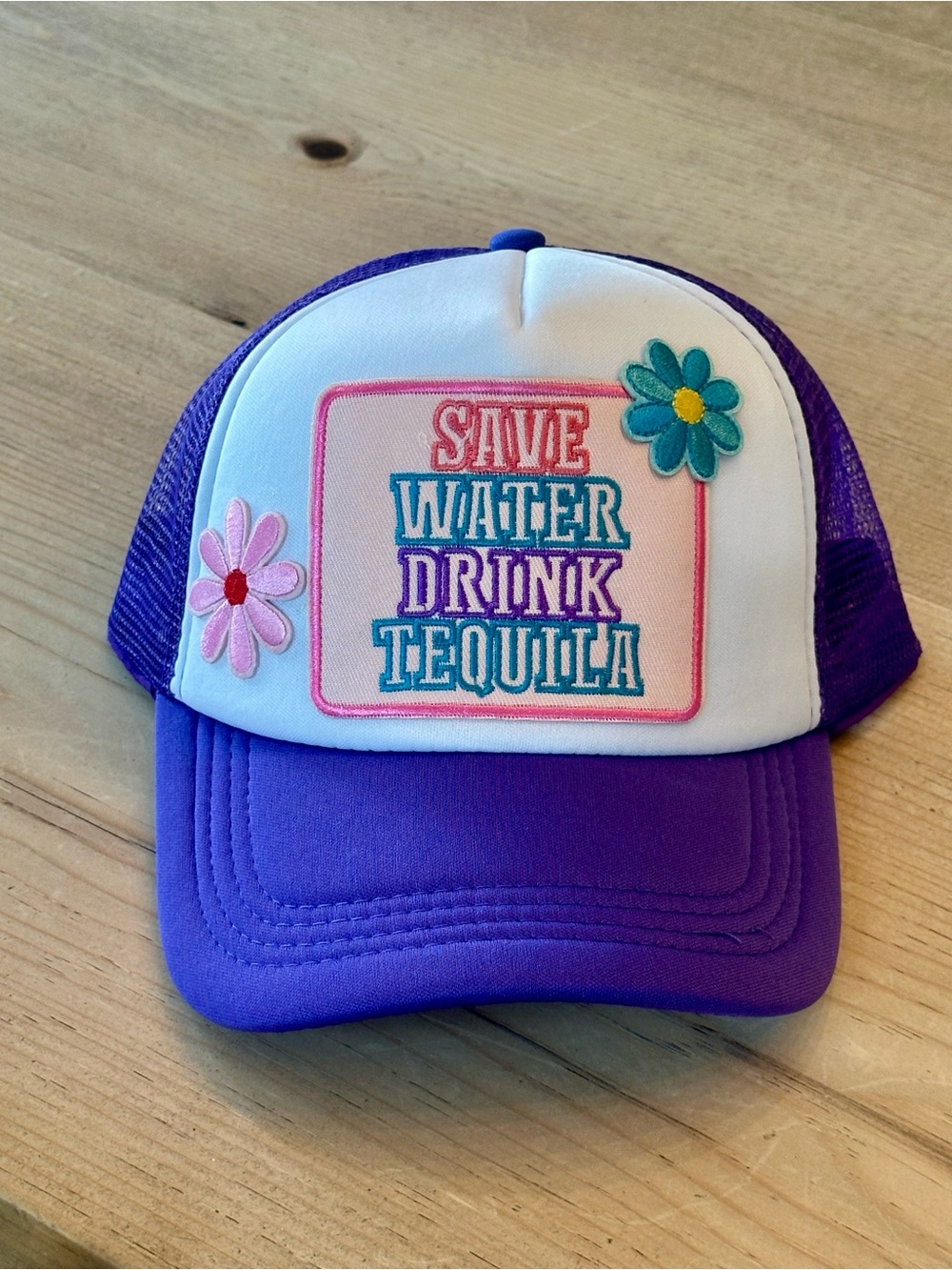 Purple Trucker Hat "Save Water Drink Tequila"